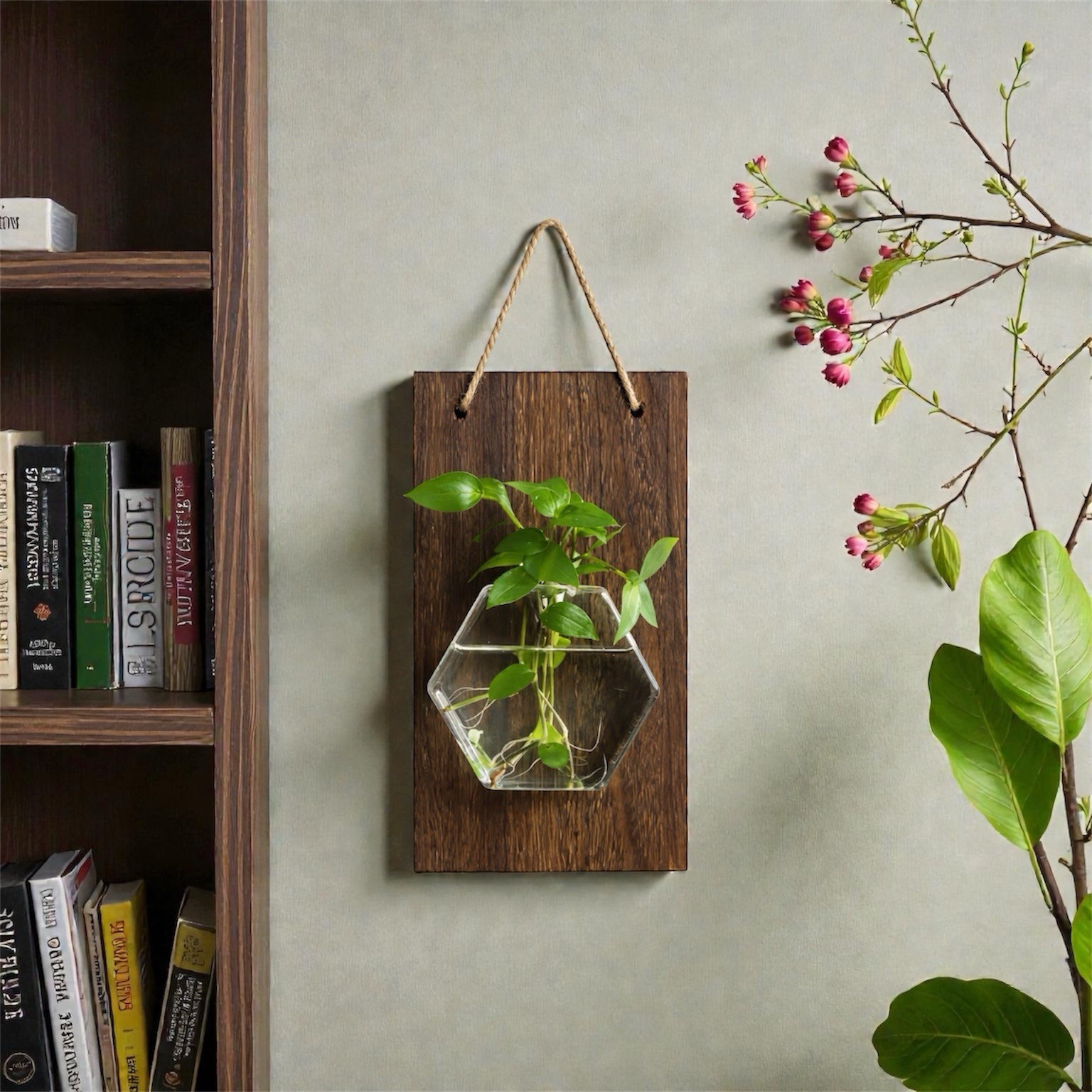 Wall Hanging Glass Plant Propagation Planter Set of 2 – Wood & Glass Decor