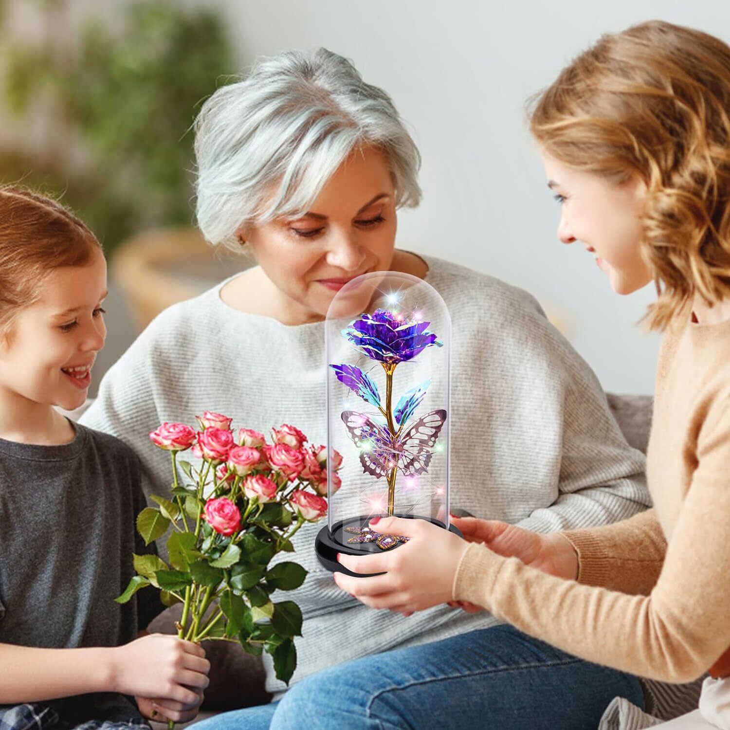Valentines Day Gifts for Her, Galaxy Glass Rose Flower Valentine Gifts Forever E