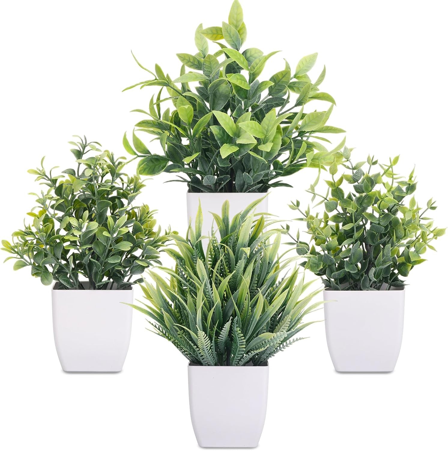 Fake Plants 4 Packs Small Artificial Greenery Mini White Potted Plants Bathroom