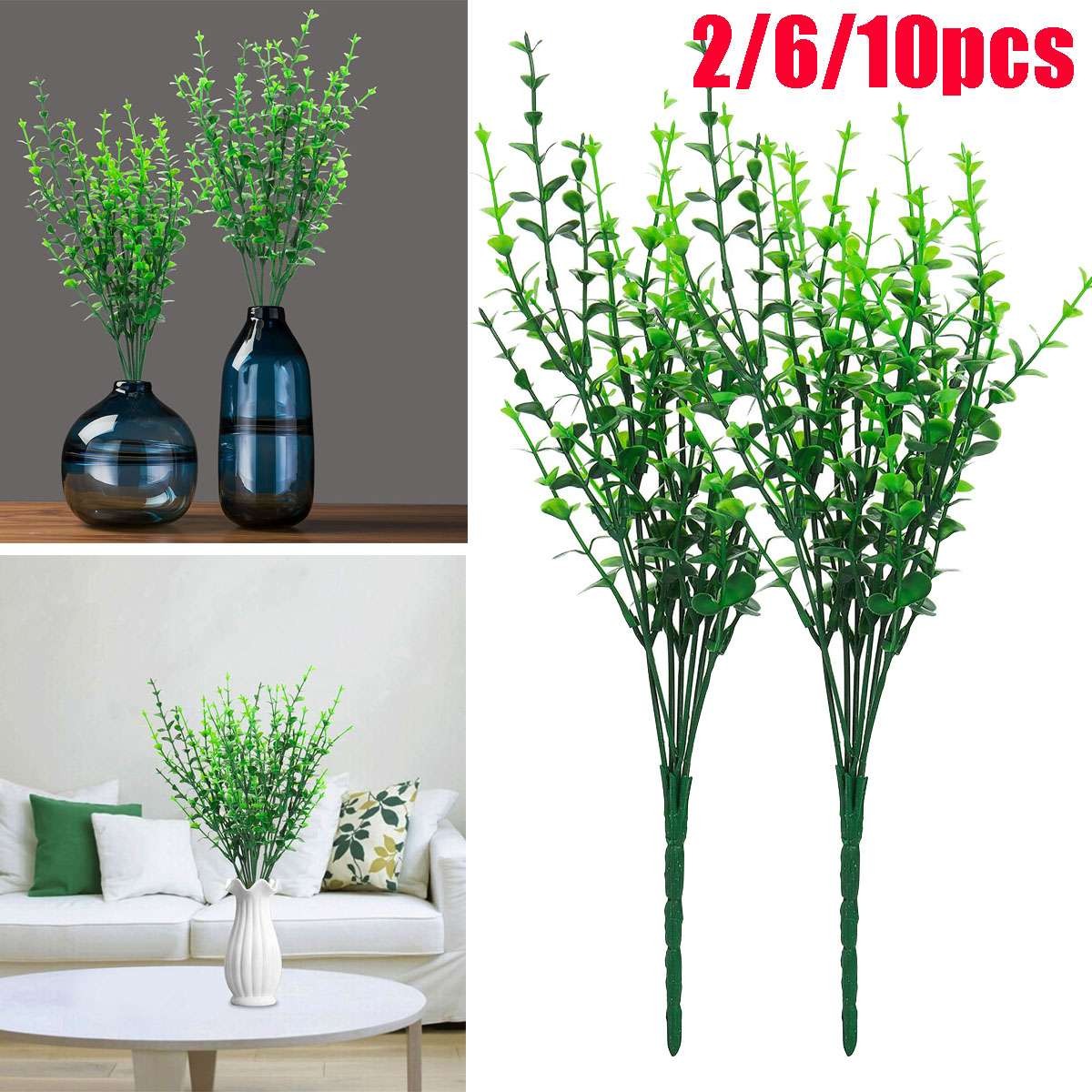 2/6/10x Artificial Eucalyptus Stems Fake Plants Greenery Decor Eucalipto Leaves