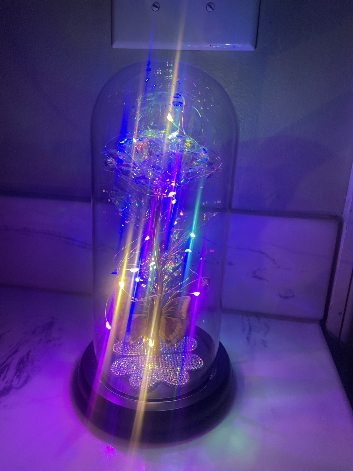 LED Rose Gifts for Women Flowers Rose/butterfly Glass Dome Valentines Day Gift