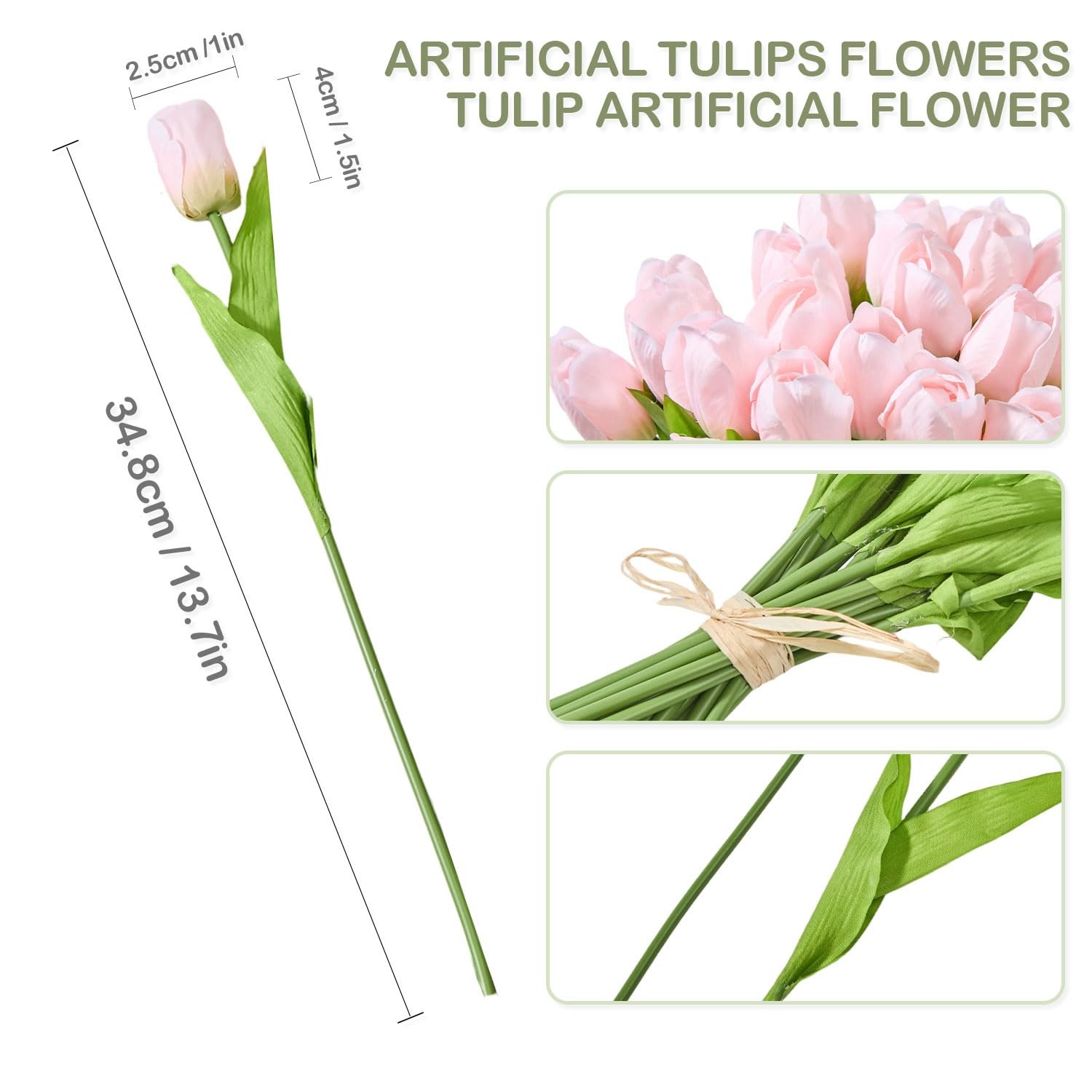 Light Pink Artificial Tulips 20 PCS Silk Flowers Spring Wedding Bouquet Decor