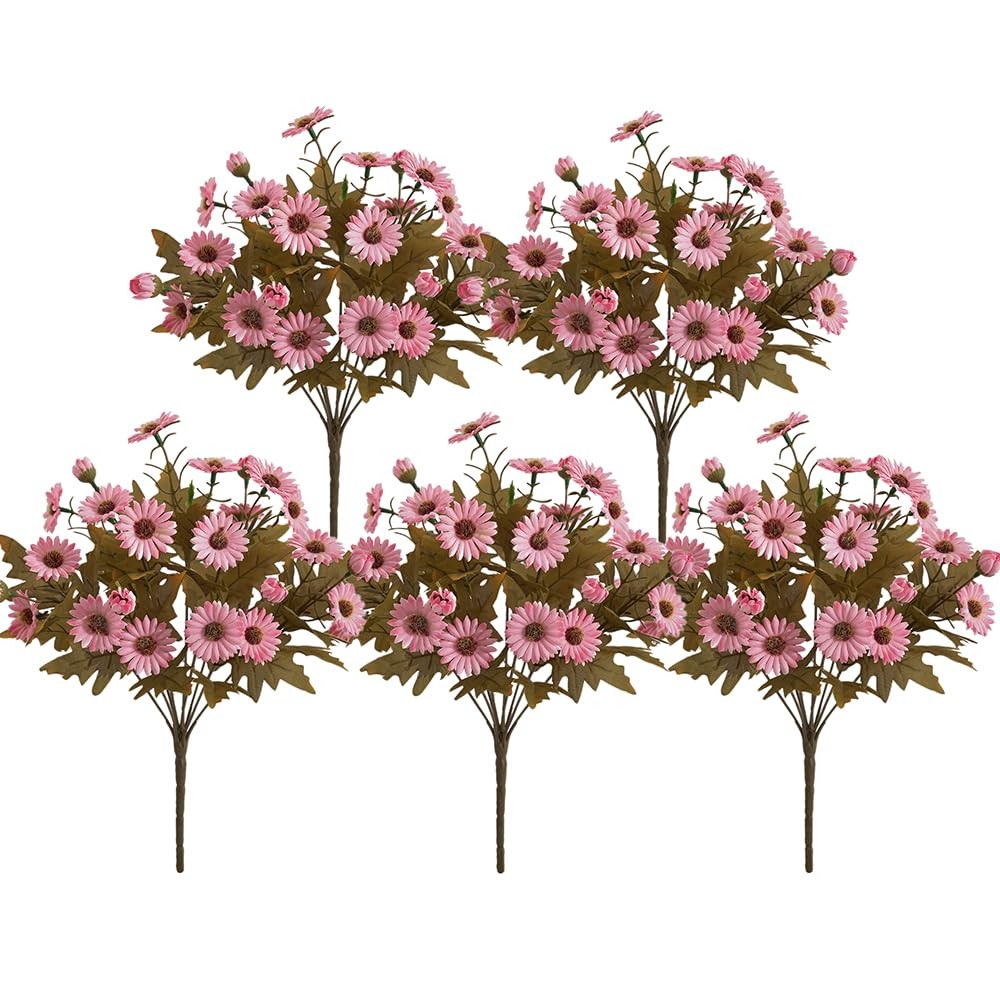 5 Pcs Pink Simulation Daisy Flowers Bouquets 100 Silk Flowers Lifelike