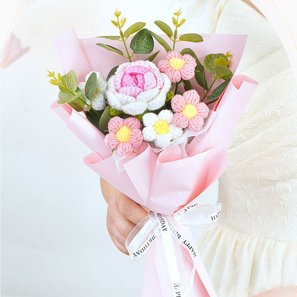 Knitted Flower Crochet Flower Bouquet Finished Hand Woven Preserved Flower ET