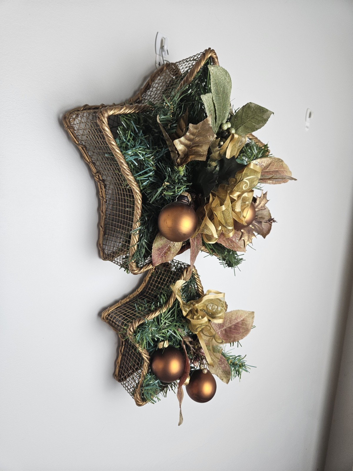 Christmas Star Basket Door Wreath Wall Hanging Artificial Garland Ornaments Bows