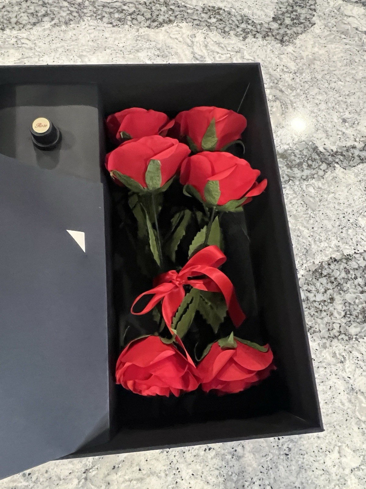 Paper Red Roses with Glass Vase and Rose Oil – 6 Long Stem Roses -Handmade Roses
