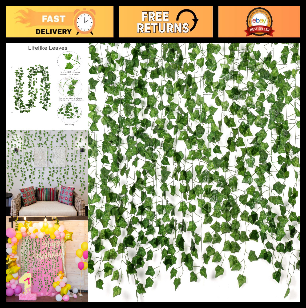 Fake Ivy Vines for Room Decor – Aesthetic Artificial Greenery Garlands 672FT 96P