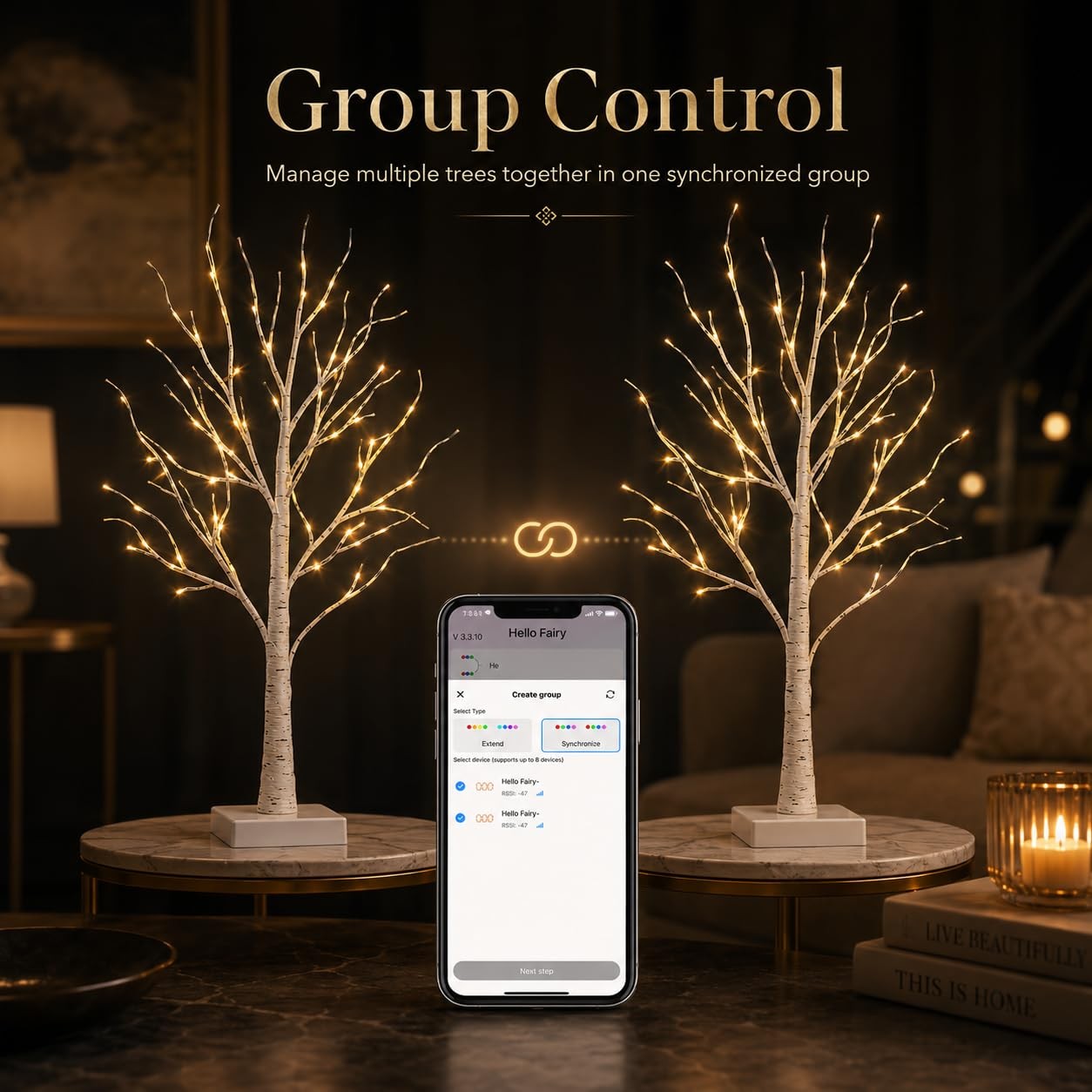2 PCS 2FT Birch Tree With Lights LED Table App Control Warm White Fairy USB