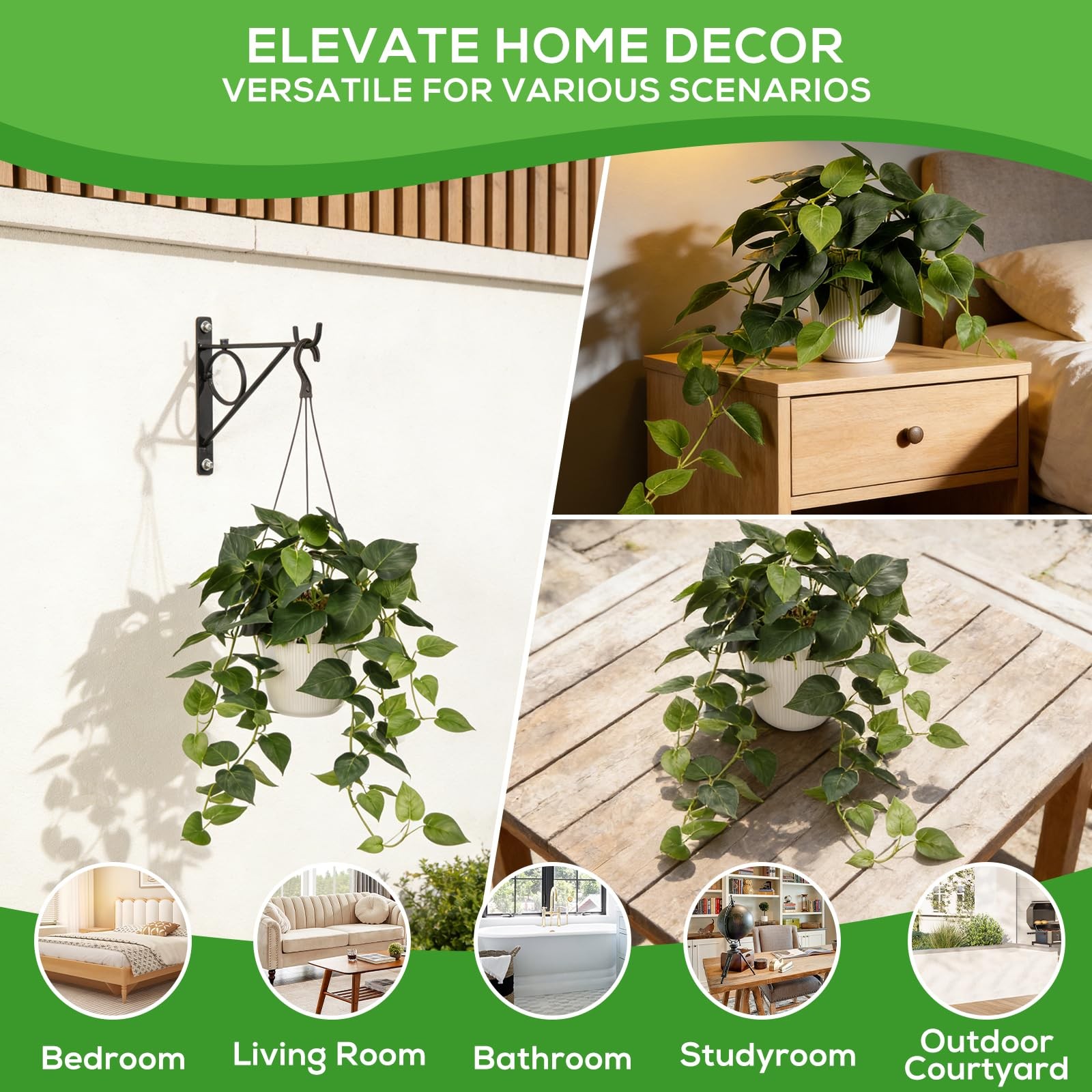 Artificial Indoor Faux Silk Hanging Pothos Fake Plants For Home Decoration
