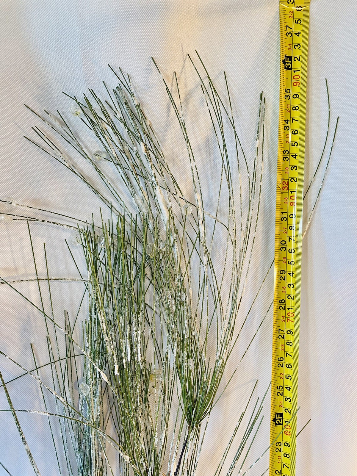 3 Green Frosted Icy Faux Pine Floral Pick Stems w/ Plastic Bead Ice 36″ Lot of 3