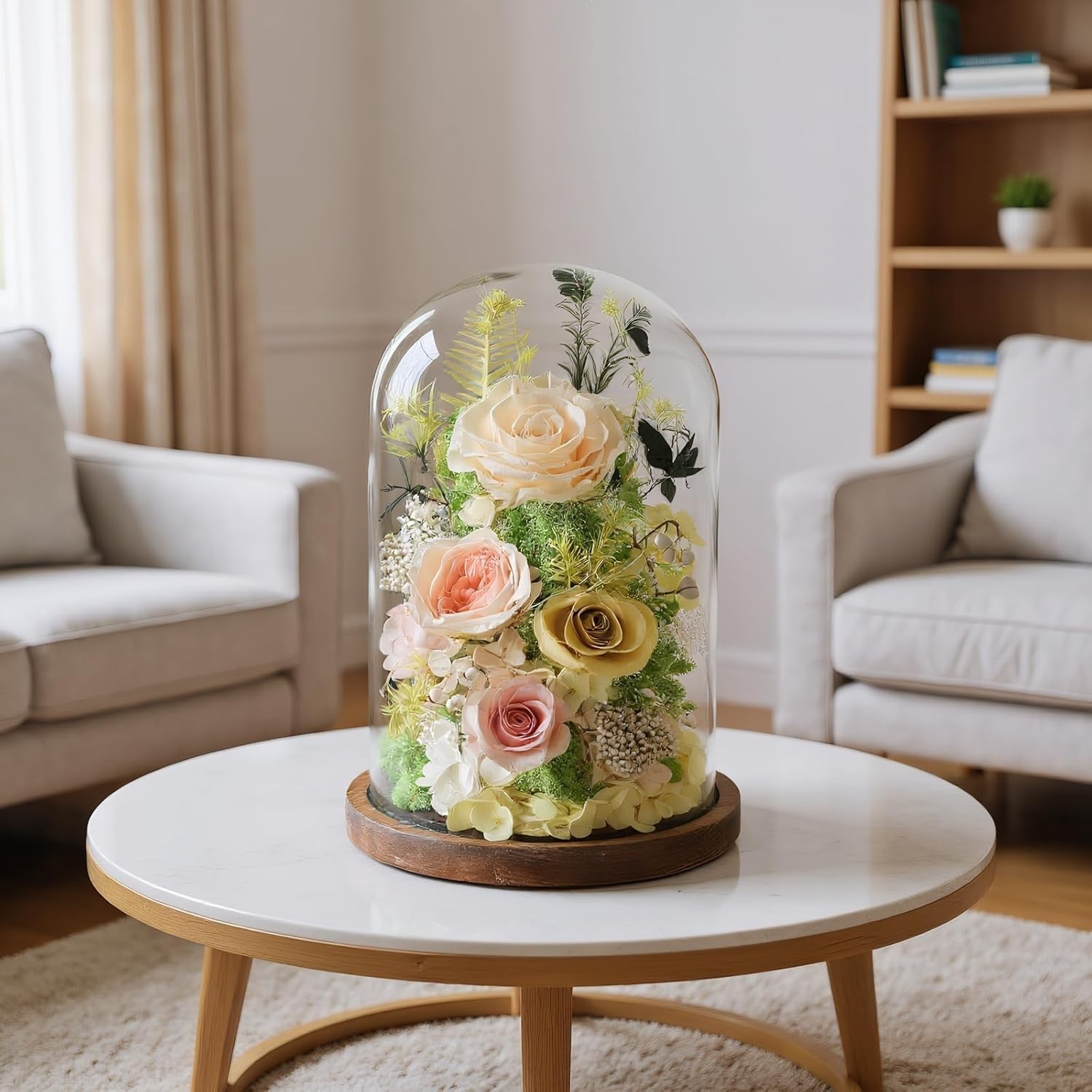 Flowers for Delivery Preserved Flowers Rose in Glass Dome,Champagne Rose Forever