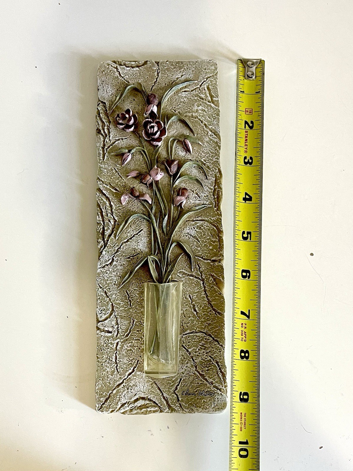 4 Cheri Blum Floral Wall Art 3D Tile Plaque Long Stem Translucent Clear Vase VTG