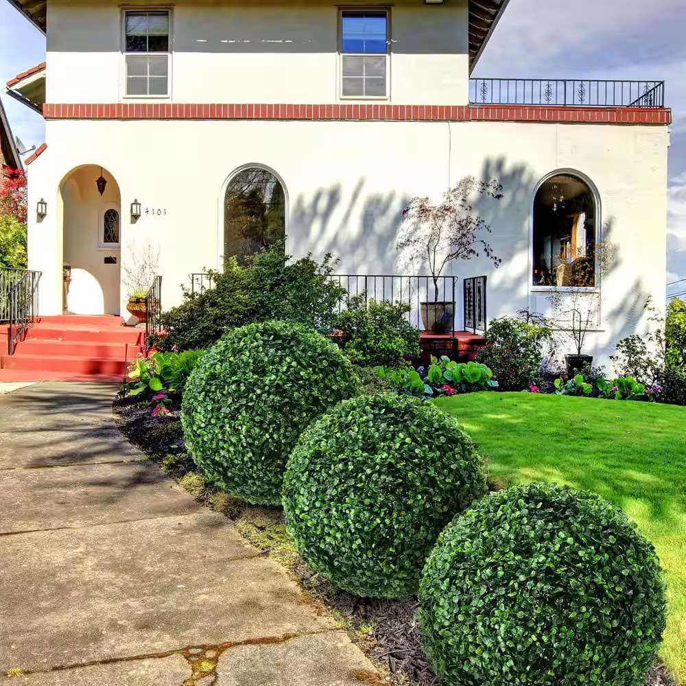 15 In. 2-Pieces Artificial Plant Topiary Ball Faux Boxwood Decorative Balls for