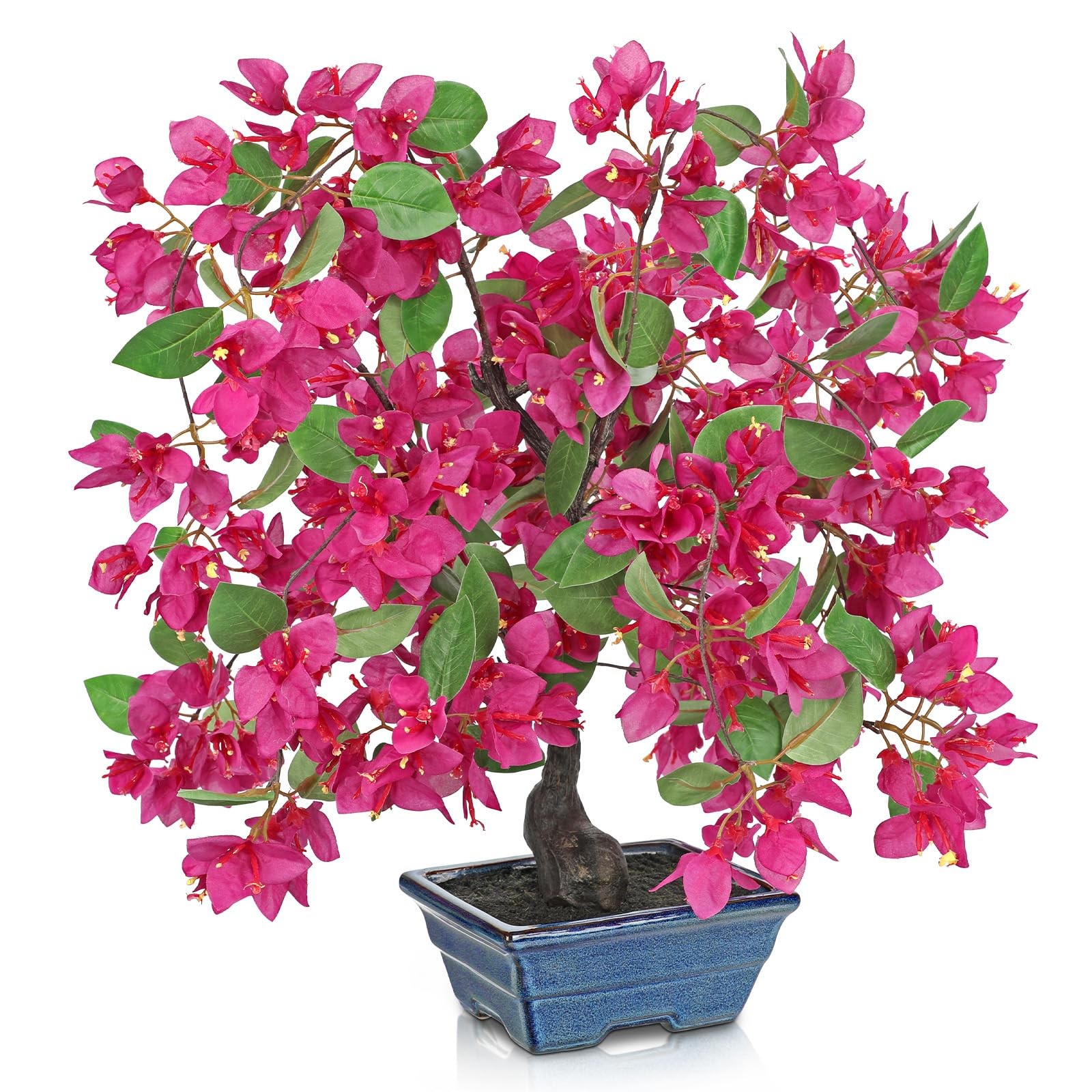 Artificial Bougainvillea Tree in Blue Pot 18.5″ Tall Faux Bougainvillea Flora…