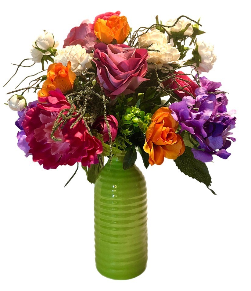 Free Shipping Floral Arrangement Bright Mixed Floral Lime Ceramic Vase Tall 24″