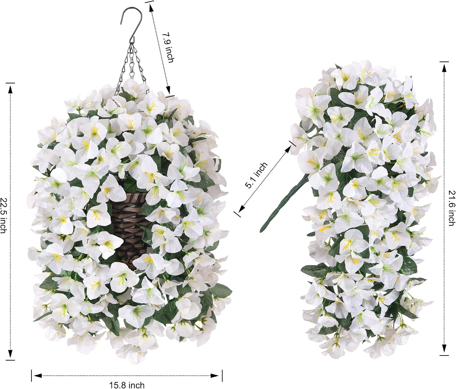 UV Resistant Bougainvillea Hanging Fake Flowers for Outdoor Decor – White