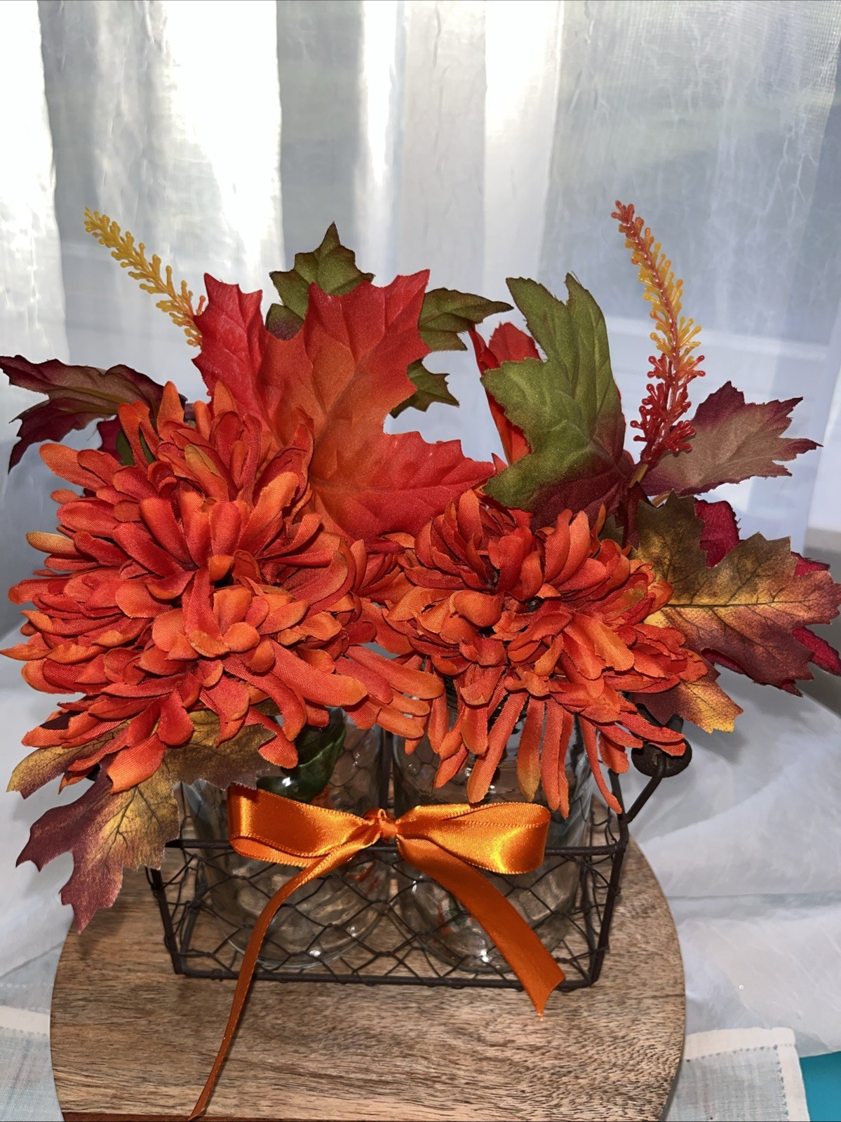 Fall Artificial Flower Arrangement Chrysanthemum Wheat & Oak Leaf