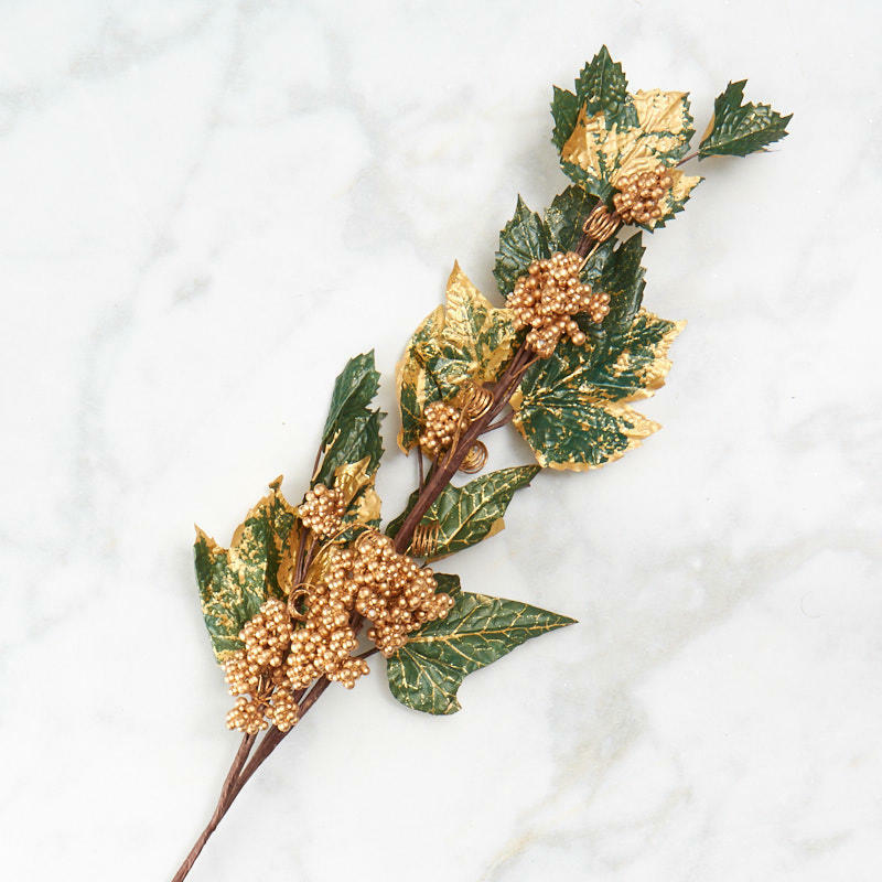 Factory Direct Craft Artificial Gold Berry Cluster and Leaf Stems
