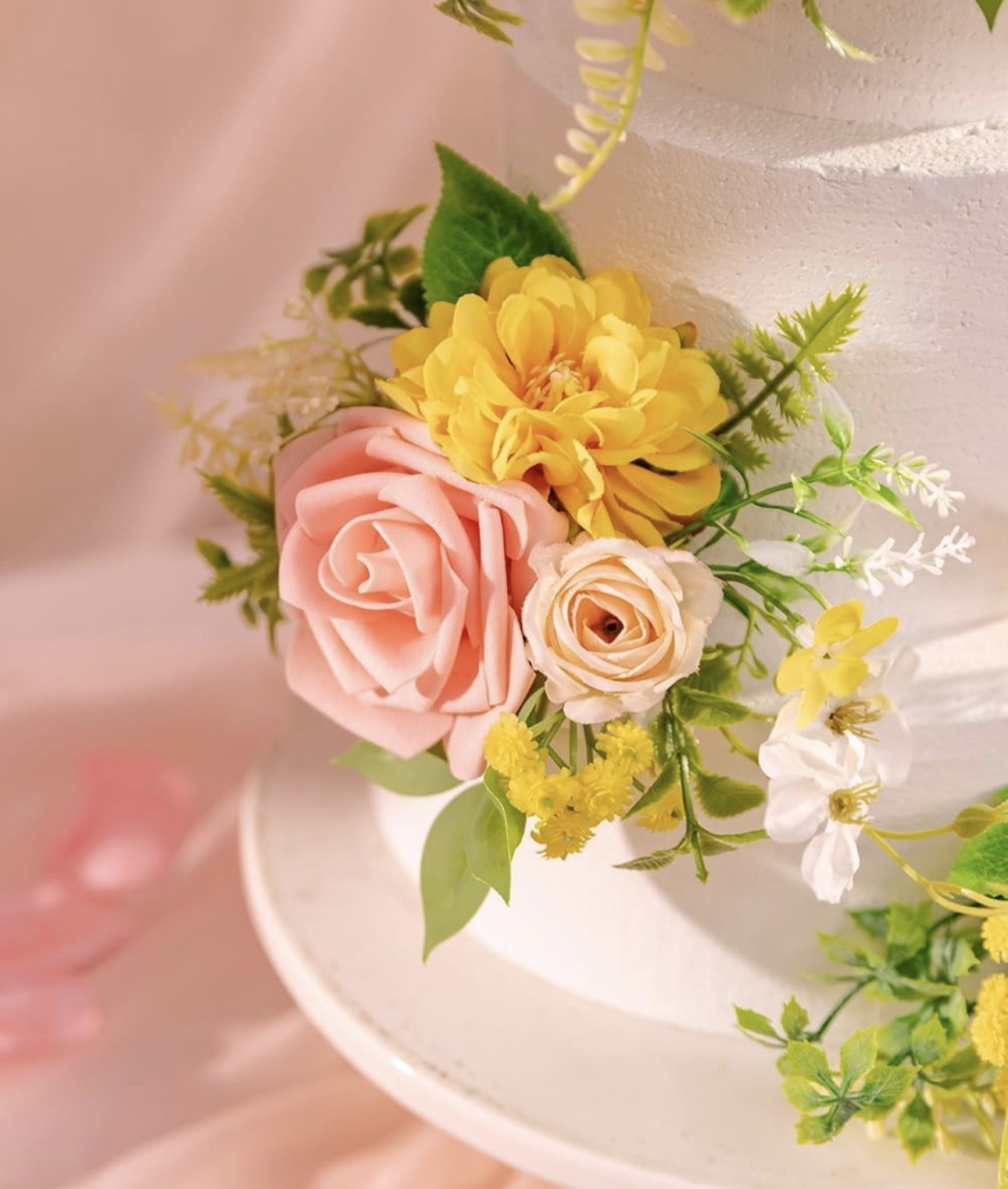 TINGE TIME 3Pcs Pre-made Cake Toppers, Silk Artificial Flowers Decor, Cake De…