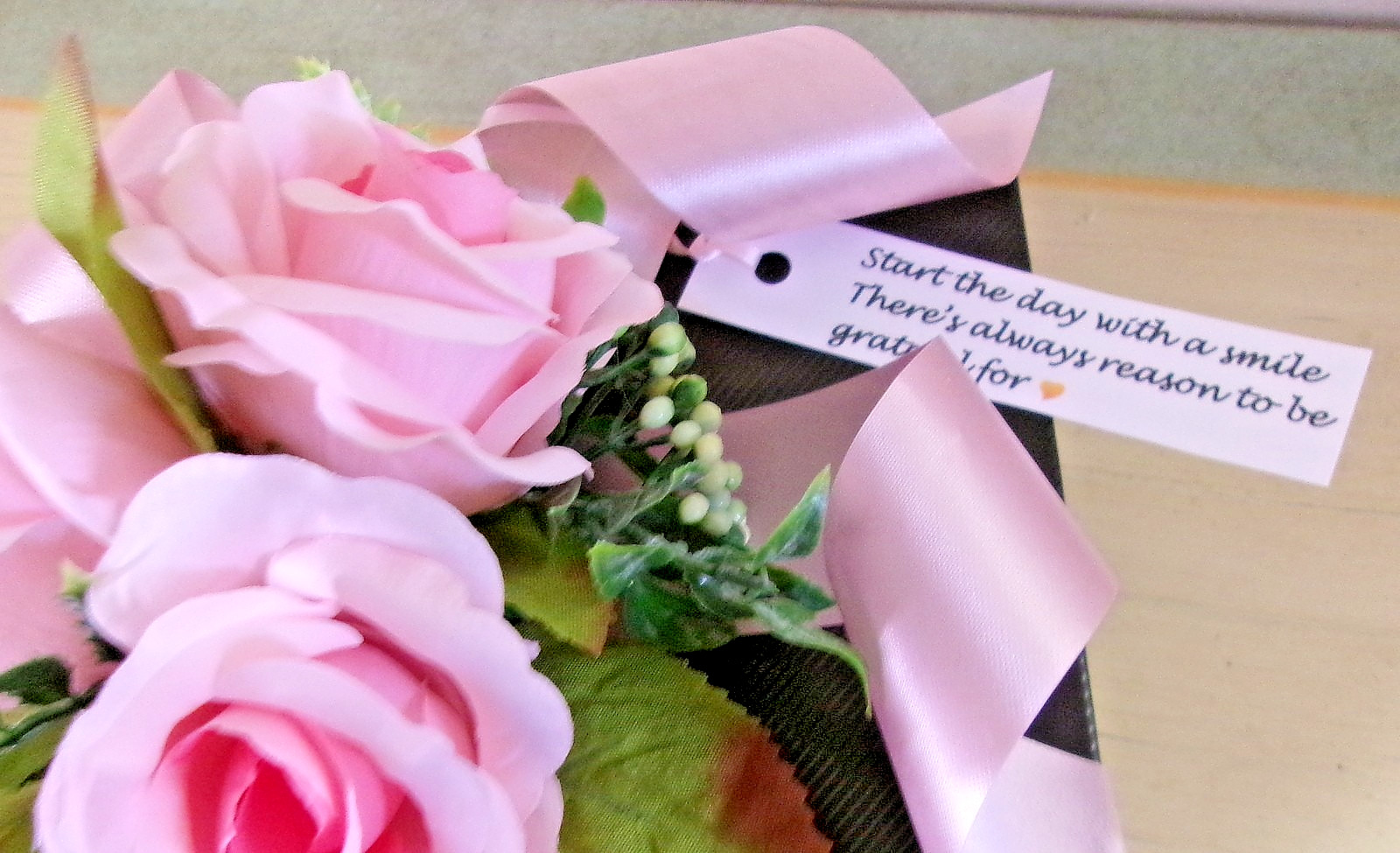 Decorative Book with Silk Pink Roses Accent Arrangement New