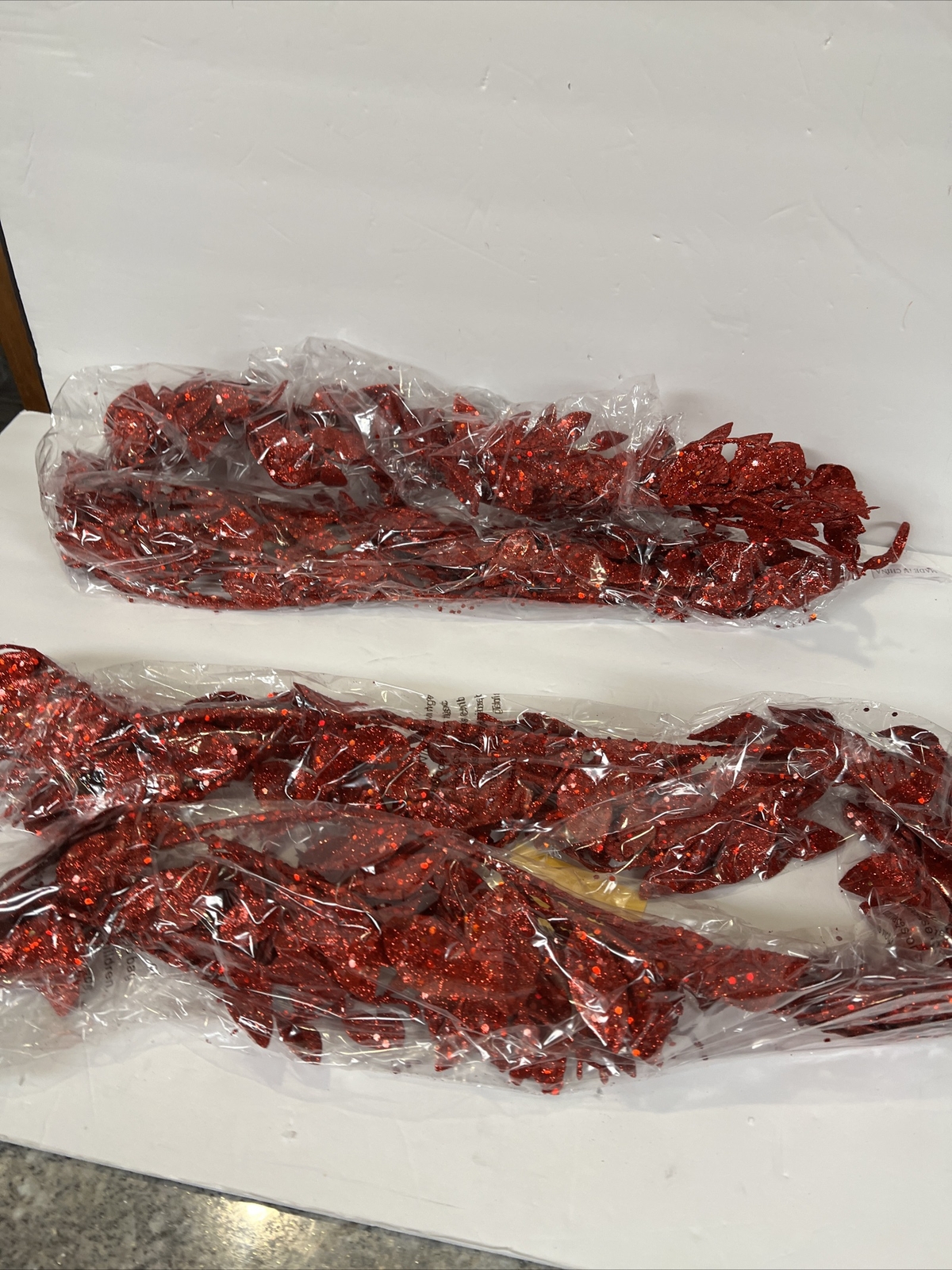 Set of 2 Red 4′ Shimmering Leaf Garlands Glitter Valerie Parr Hill