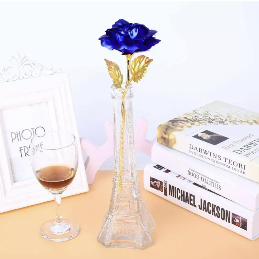 BEFINR 24K Gold Stemmed Blue Rose Artificial Forever Flower