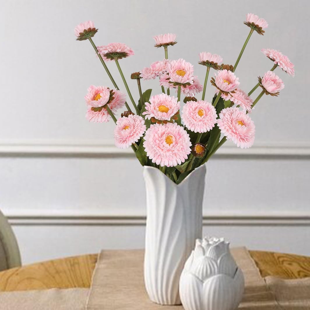 INSUNSIX Faux Chrysanthemum Flowers 8pcs Silk Fake Daisies Light Pink Artific…