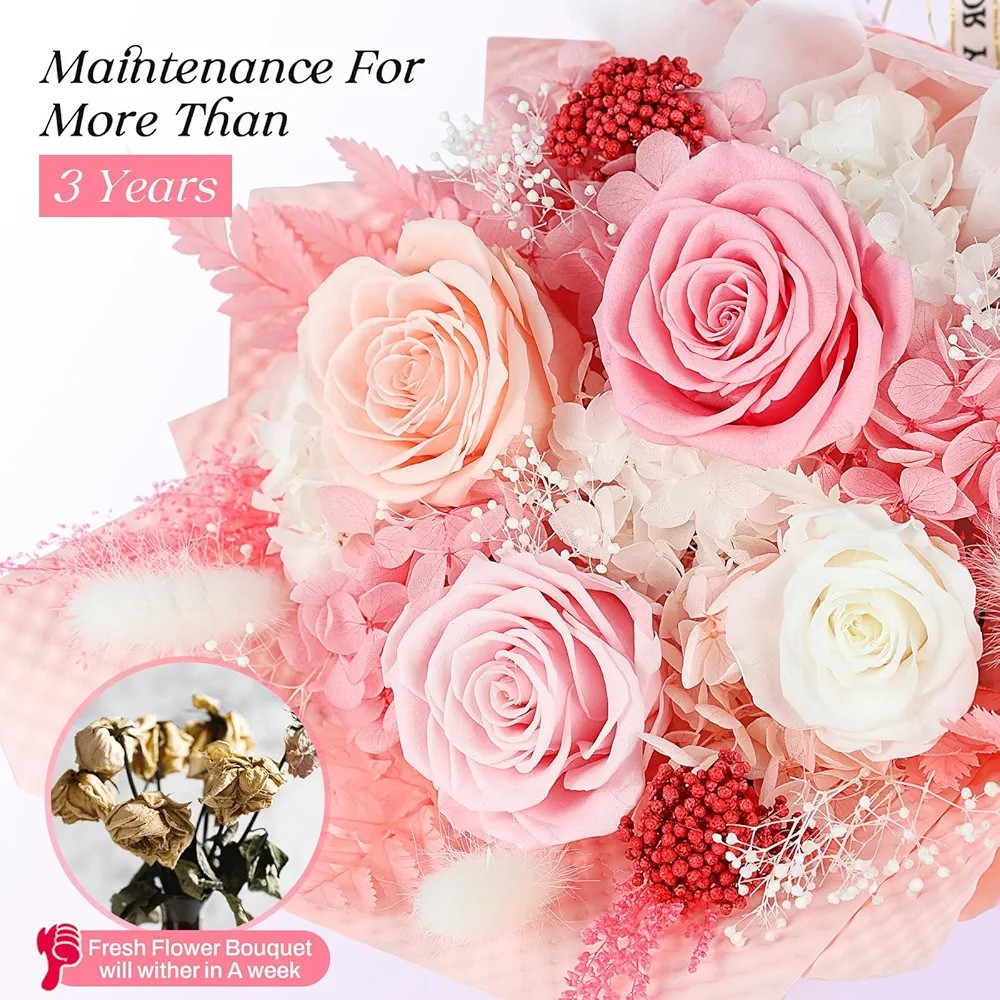 Preserved Rose Bouquet, 2 Day Shipping, Valentine’s Gift For Her
