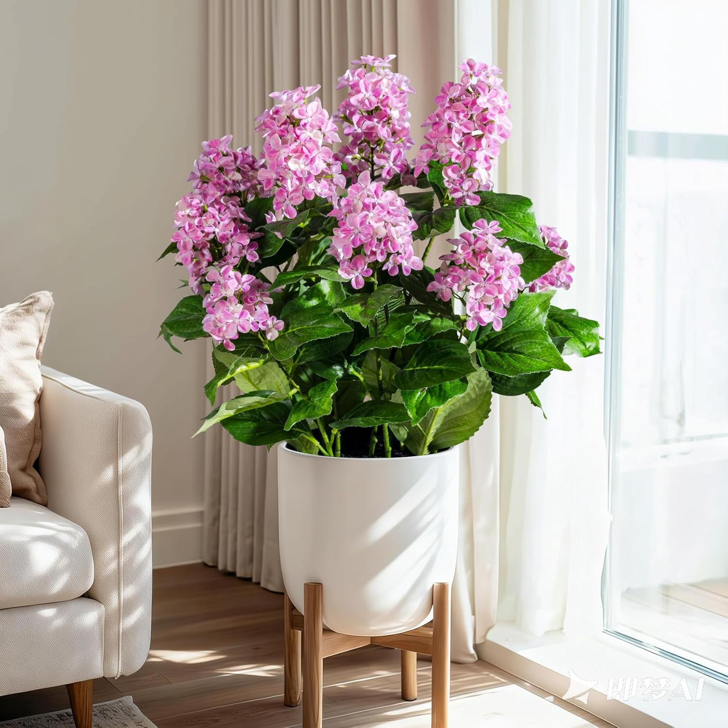2 Pack Large Artificial Hydrangea Plants UV Resistant Fake Plastic Plantas Flowe
