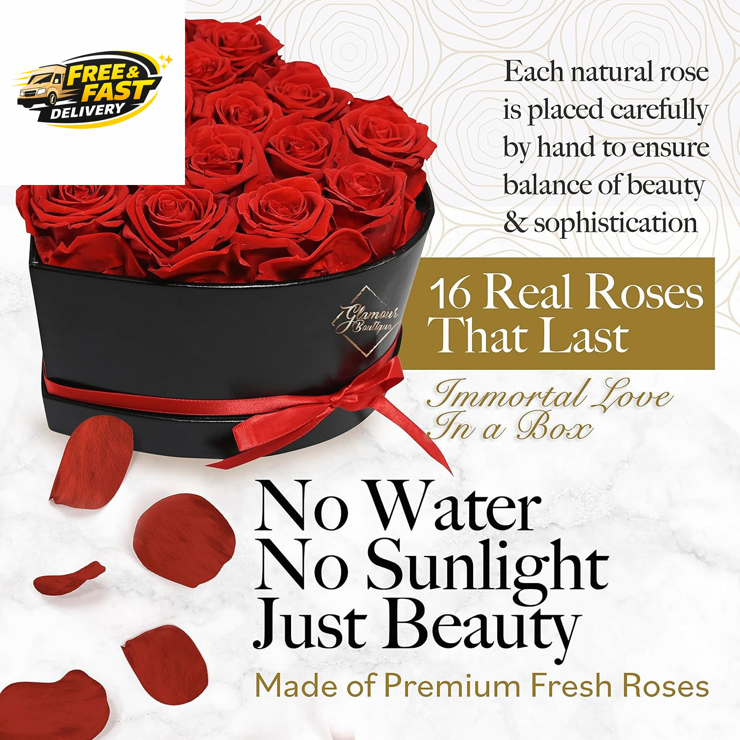 16 Flower Forever Heart Shape Box, for Mom, Eternal Preserved Roses Gift for Her