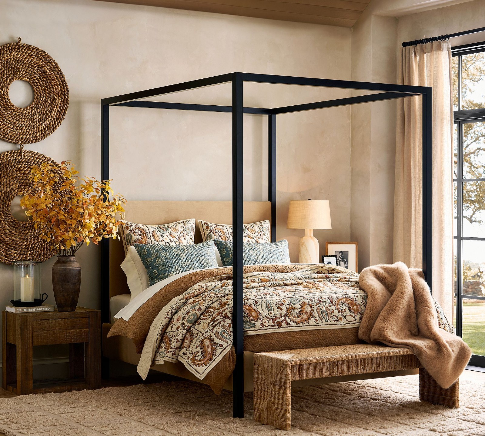 NEW Pottery Barn Faux Golden Fall Autumn Branches Leaves Stem 56″ Decor NWT