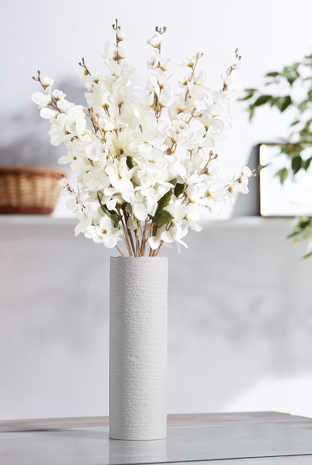 6PCS Lifelike White Delphinium Silk Flowers for Home & Wedding Decor