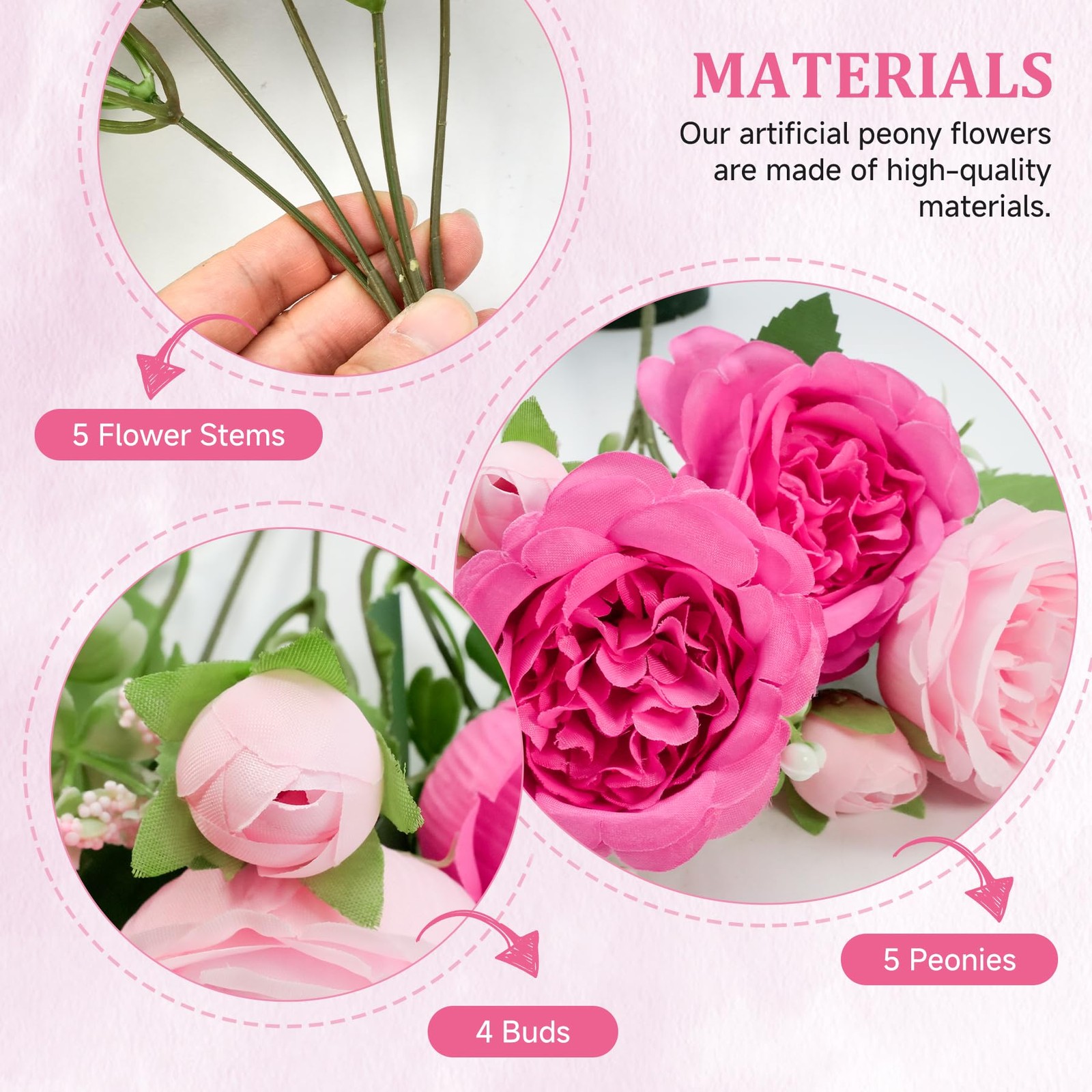 2 PCS Large Rose Pink Silk Fake Peonies Artificial Flowers Wedding Bouquet