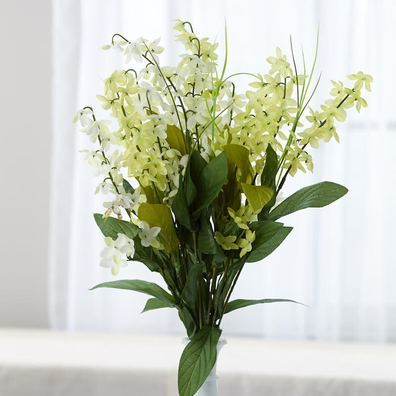 Factory Direct Craft Cream and Green Poly Silk Floral Blossom Bushes | 2 Bu