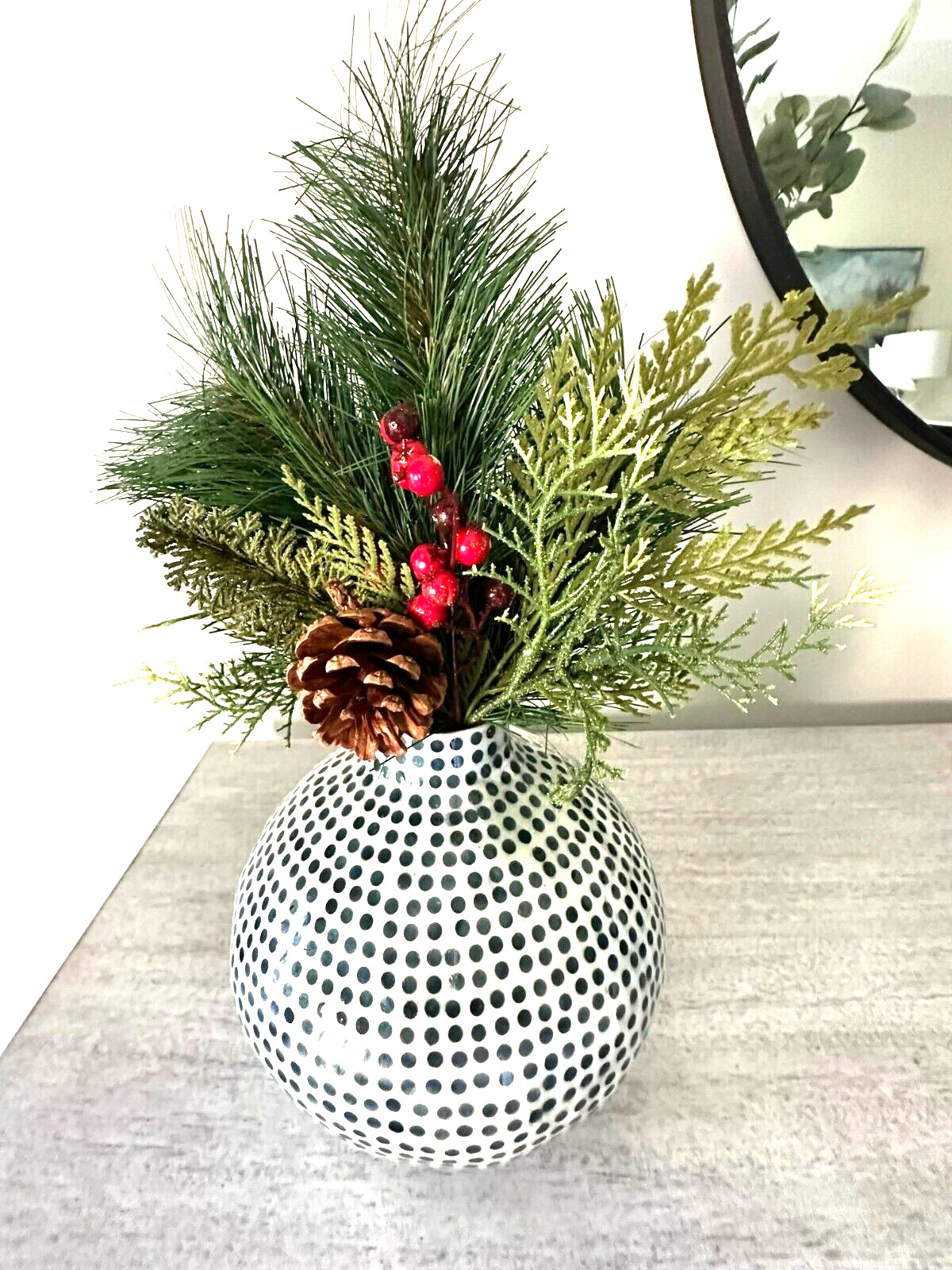 Christmas Pine Berry Pinecone Spray, Christmas Stem, Cedar Branch 14″H
