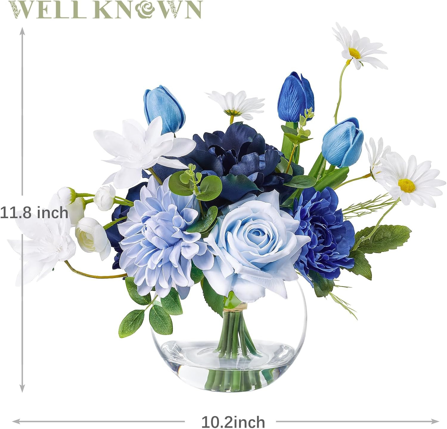 Artificial Flowers with Vase Silk Flower Arrangements in round Bowl Vase with Fa