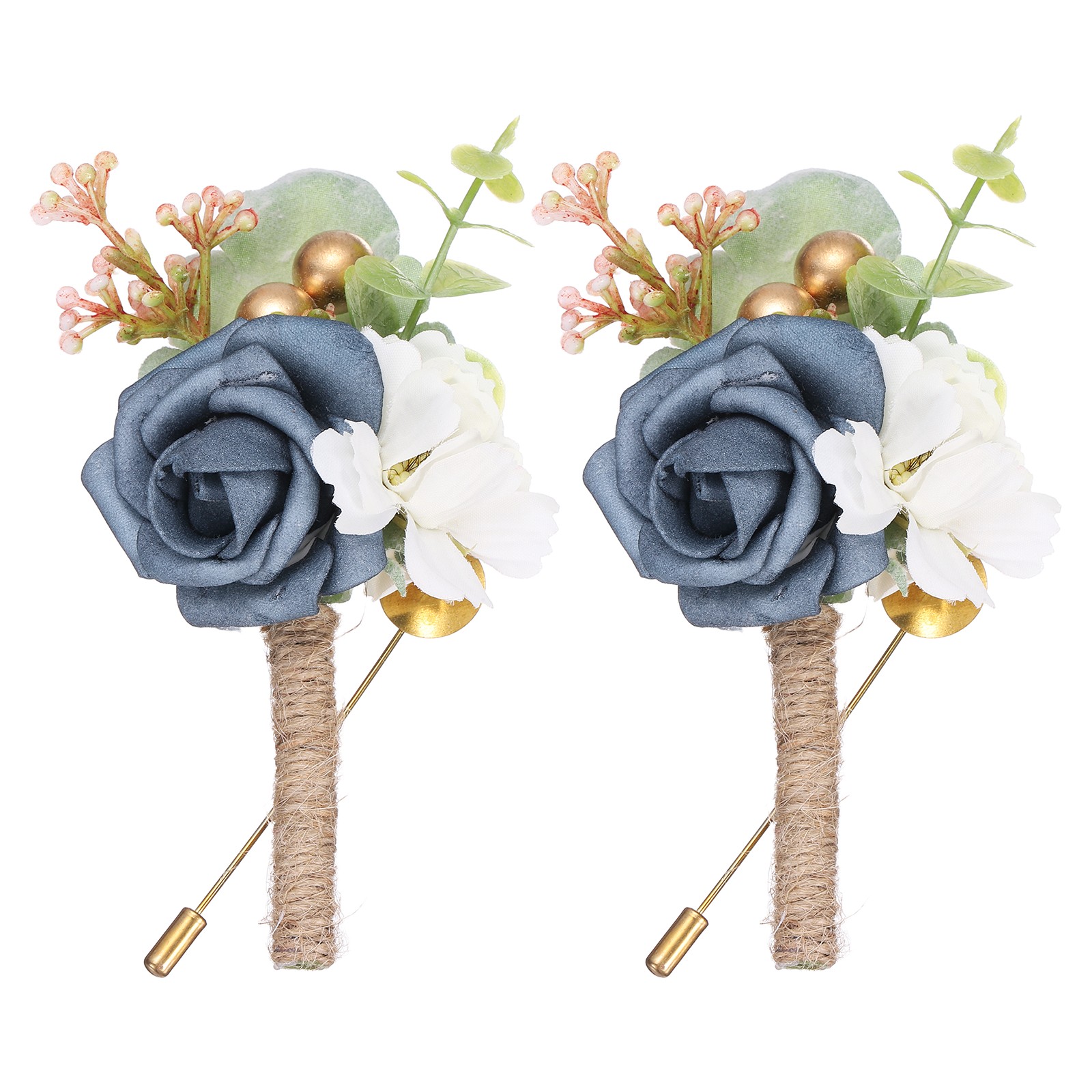 Dusty Blue Wedding Boutonnieres for Men 2Pcs Rope Artificial Flowers
