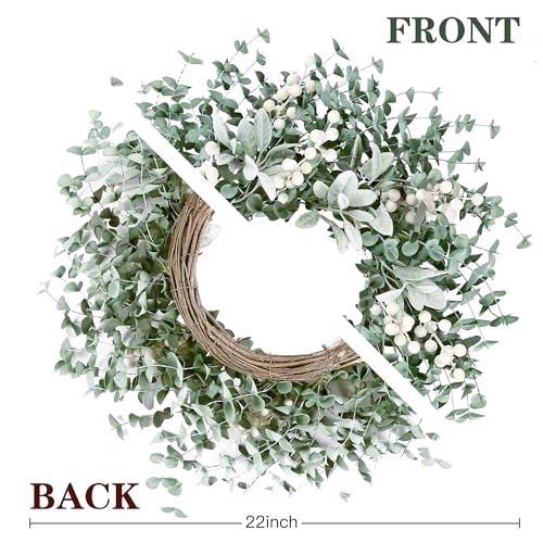 Artificial Greenery Leaves Wreath for Front Door 22 Inch Greenery Lambs Ear
