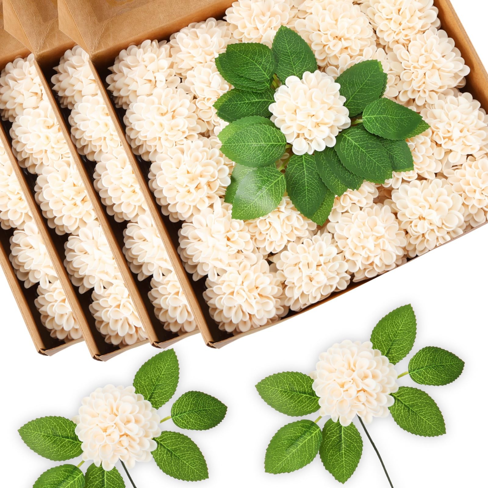 100 Pcs Artificial Dahlia Flowers Bulk Foam Roses Flowers with Stems Floral A…