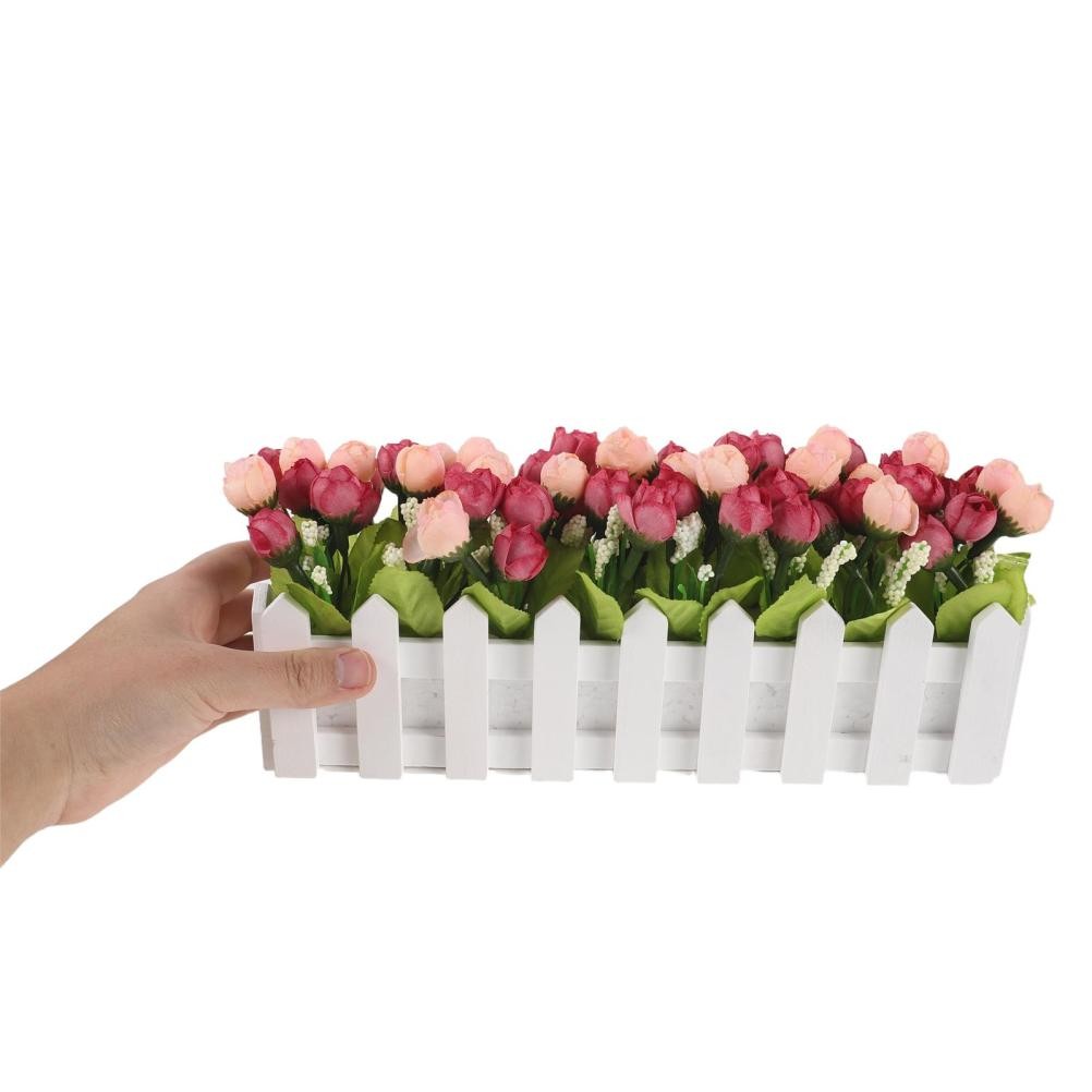 Simulation Flower Bonsai with Fence Rosy Artificial Flower for Home Office Desk