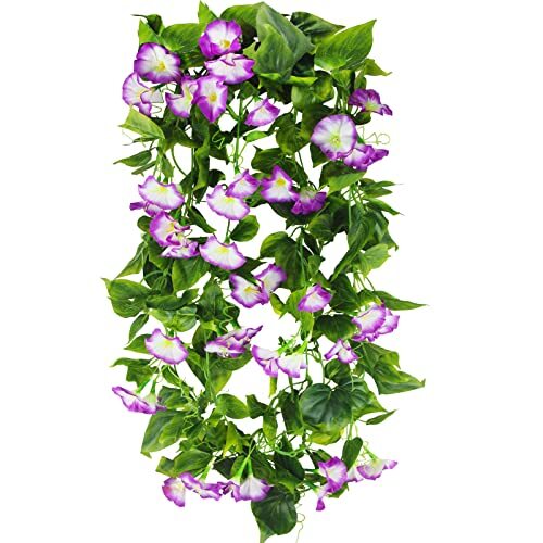 2 Pcs Artificial Vines Silk Morning Glory Vines for Outdoor 15Feet Hanging