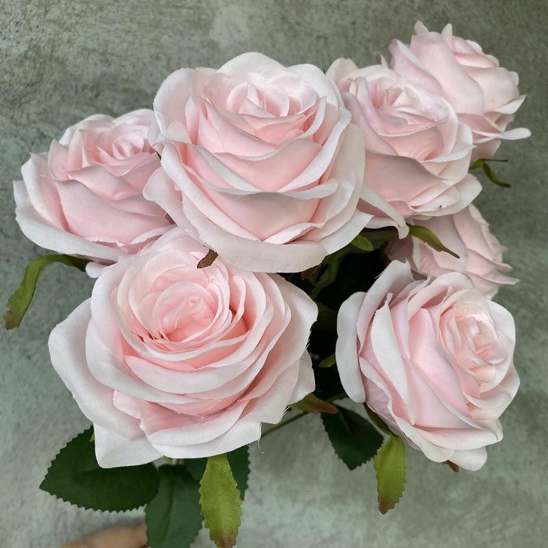 Artificial 9 Head Rose Bouquet Wedding Decoration Silk Flowers Photo Props