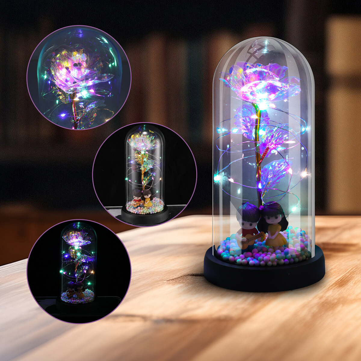 Rose Flower In Glass with LED Light Gifts For Her Valentine Girlfriend Birthday
