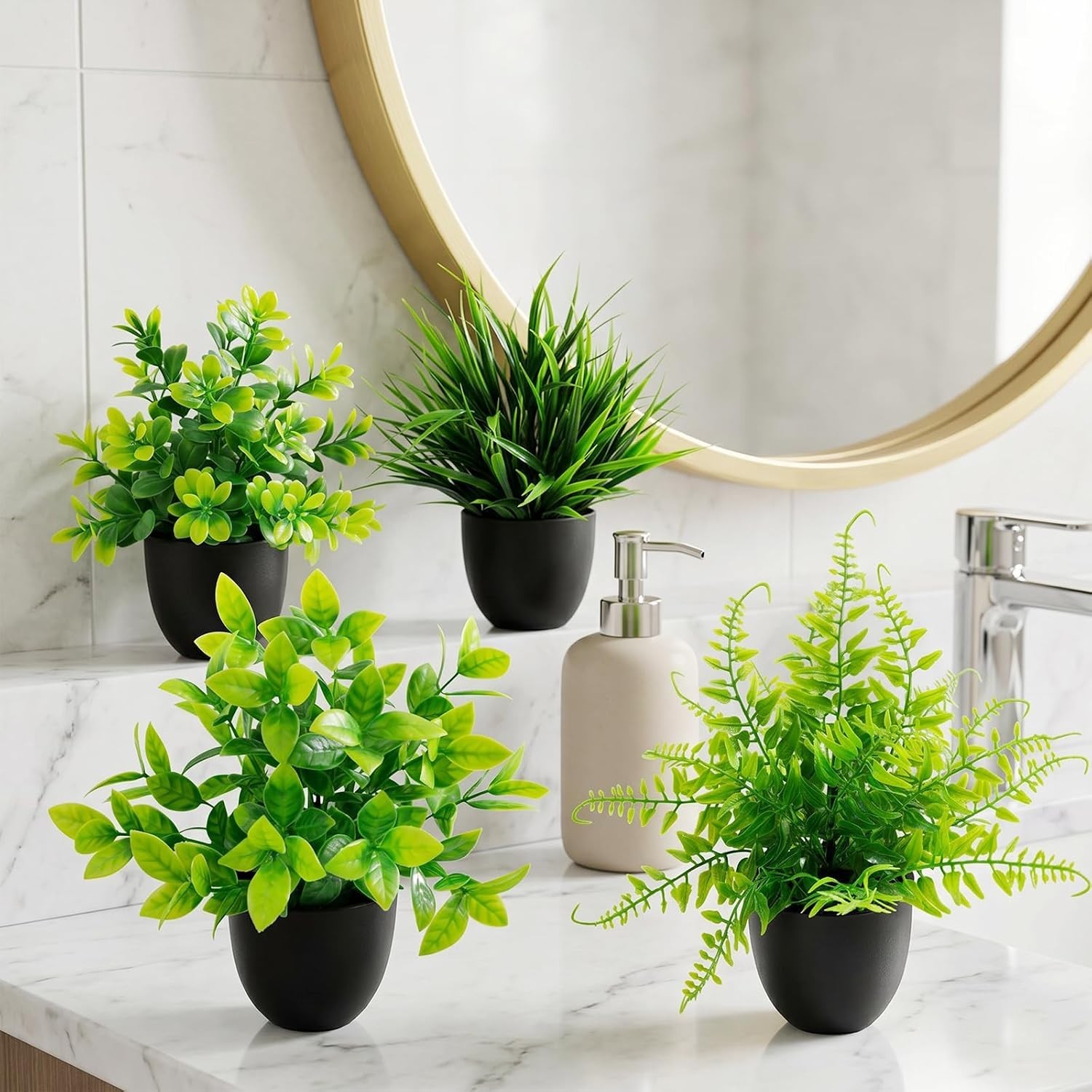 4 Pack Mini Artificial Plants Fake Potted Plants for Home Office Bathroom She…
