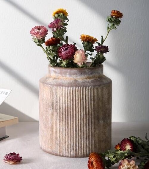 Ceramic Flower Vase 7 Inch Rustic Vases Modern Vase Short Wide Mouth Terracotta