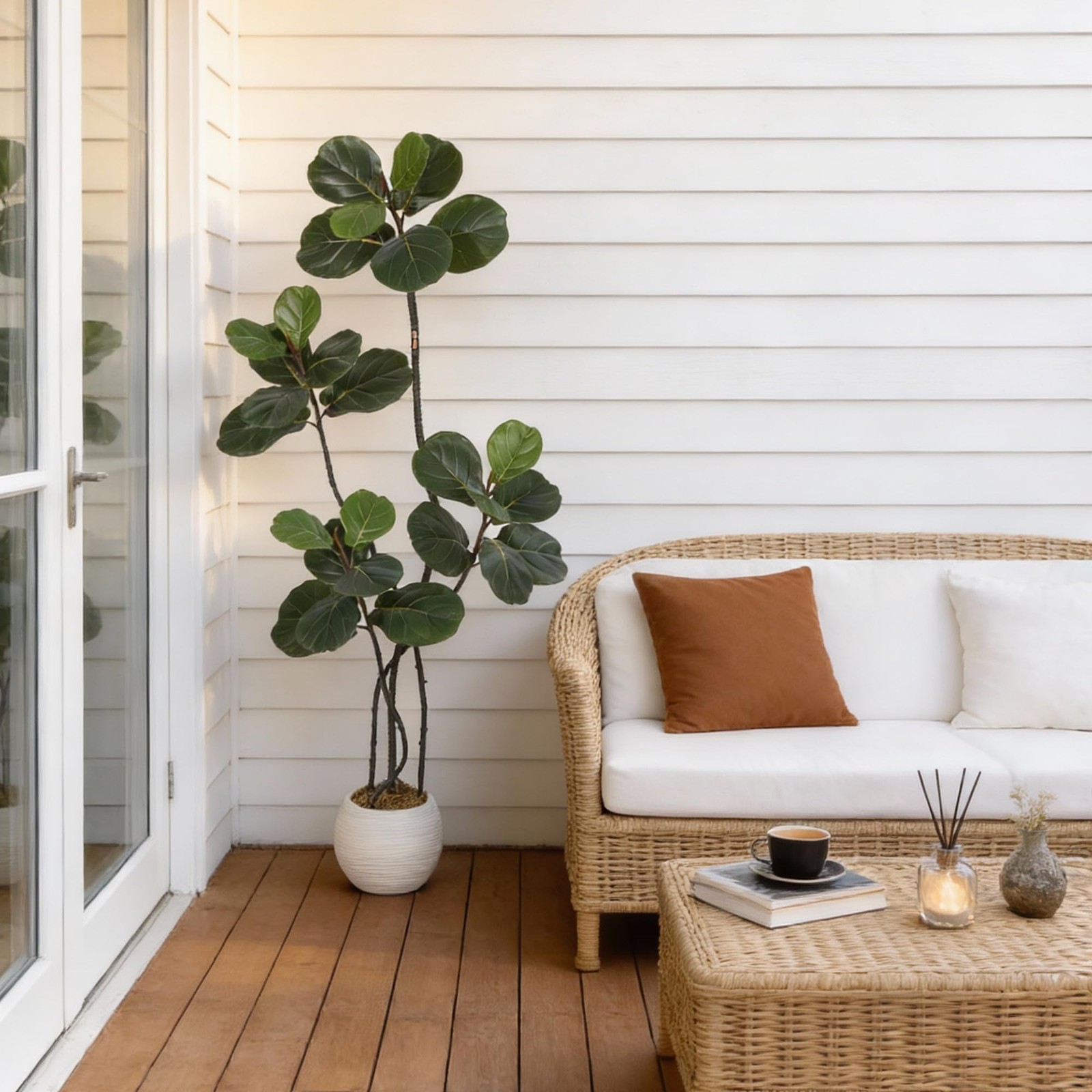 Garvee Faux Fiddle Leaf Tree Artificial Plant,Rubber Leaves with Bendable Boughs