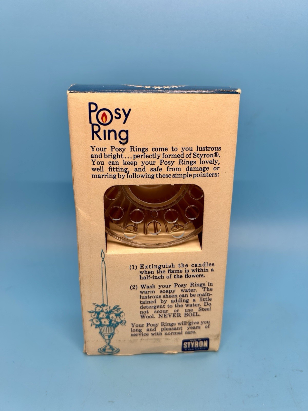 Vintage Posy Ring Pair w Box Flower Frog Floral Candle Holder Mid Century