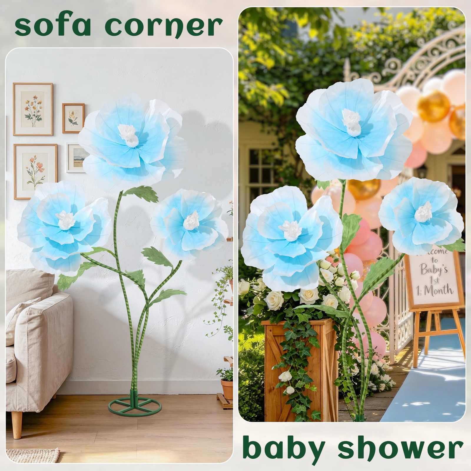 5.6 Ft Giant Flowers with Stand 3Pcs Large Artificial Flower for Wedding Deco…