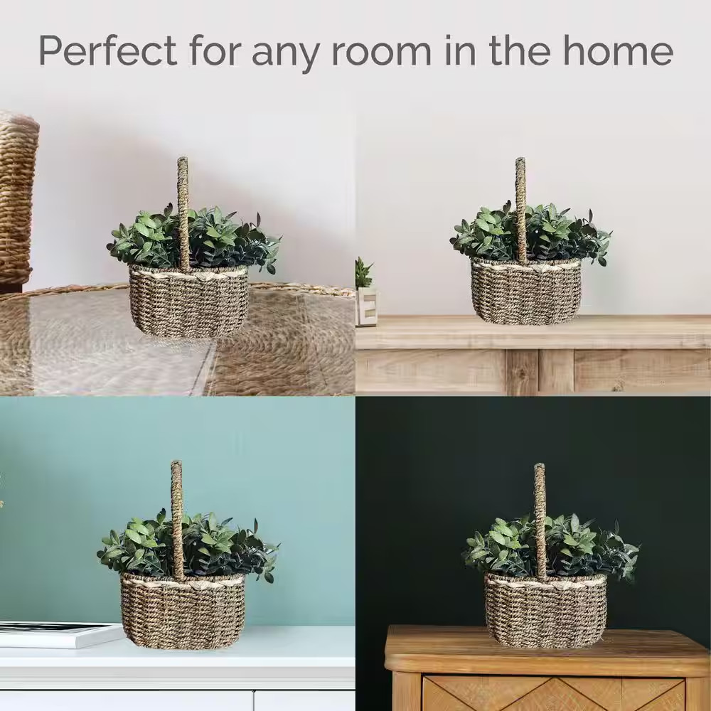 10.24 In. Green Artificial Greenery in Seagrass Basket