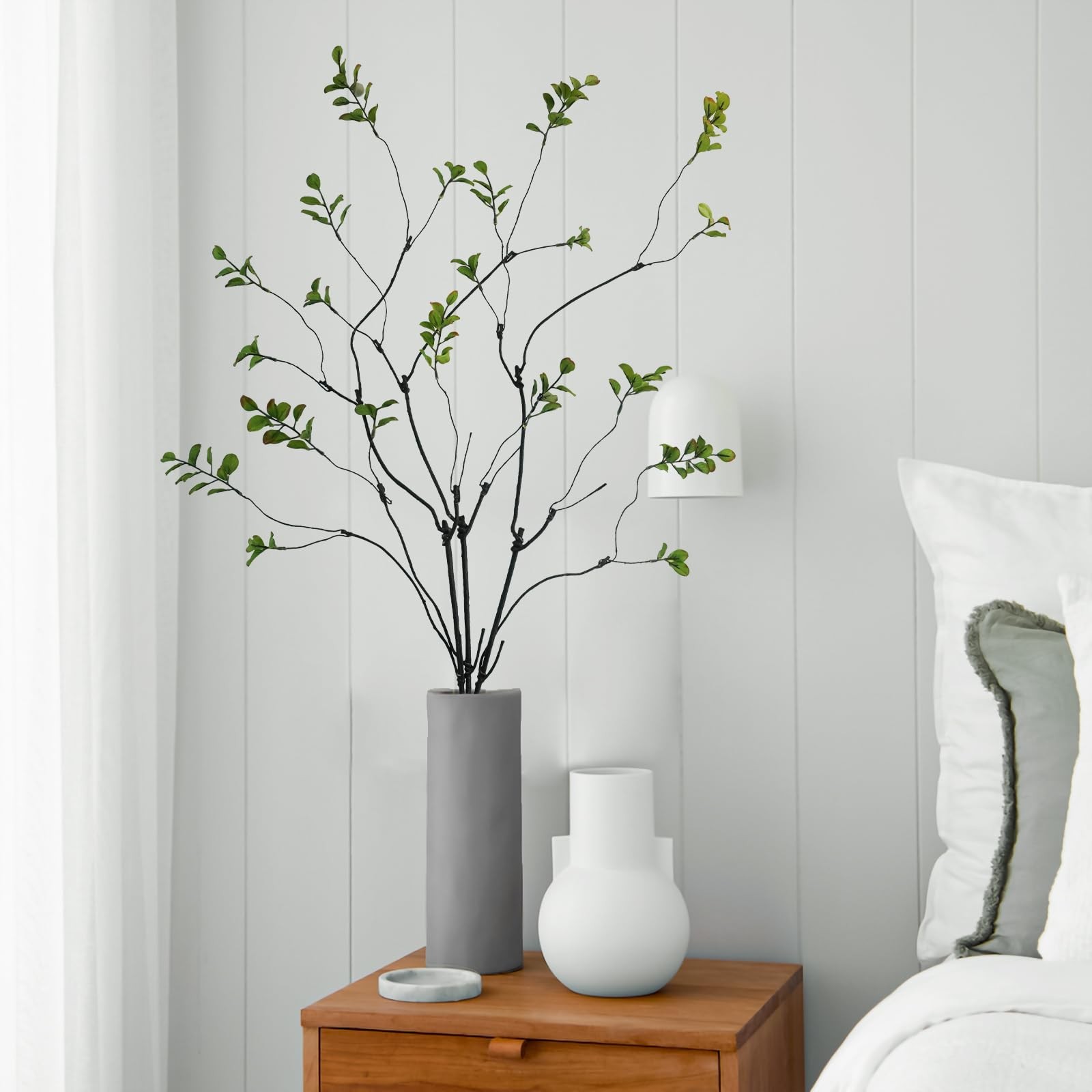 3 Pcs Faux Greenery Stems, 37″ Tall Fake Ficus Twig Stems Plants Artificial G…